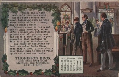 Bath, Maine ME December Calendar, Thompson Bros Clothiers Outfitters 1911