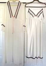 VTG Linea Donatella Bridal XL Bone white Peignoir Set Nightgown Robe Lingerie