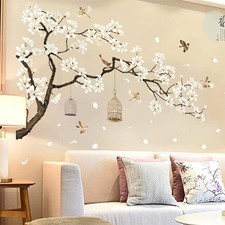 Large Chinese Wall Decals Cherry Blossom Tree 3D Tree Wall Stickers Peel and ...