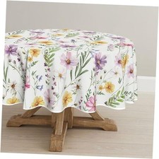 Spring Summer Tablecloth 70x70 Inch Round, Yellow Purple 70" Round White