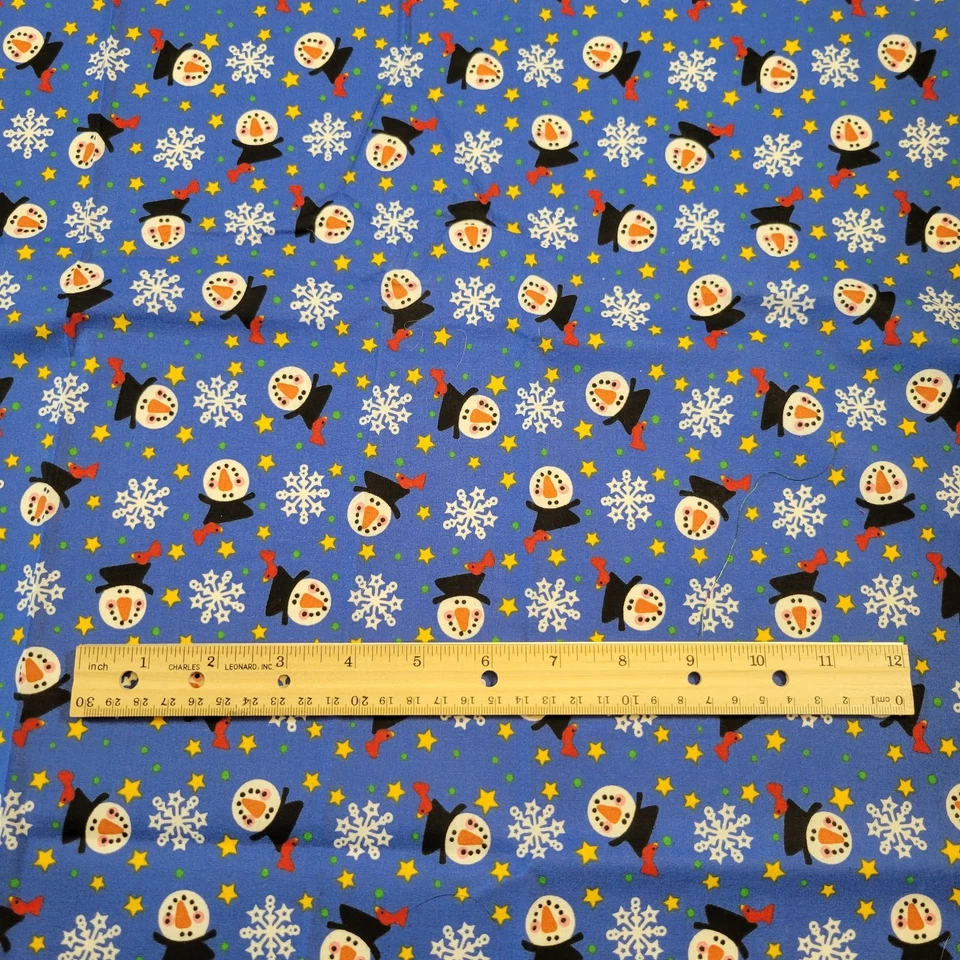 Cotton Fabric Snowman Snowflakes Stars Christmas 33" x 42" General Fabrics - Image 3 of 4
