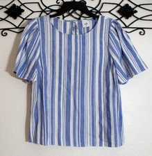 Cabi Women's Top Size M Short Sleeve Blue Striped Round Neck