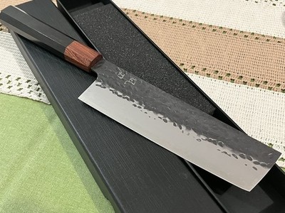 7'' Nakiri Knife 9Cr18 Kurouchi Hammered Vegetable Cleaver Octagonal Wood Handle