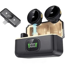 Magnetic Wireless Lavalier Mic for Android, iPhone 2 TX 1 RX  Charging Case   