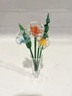 Vintage Hand Blown Art Glass Murano Style Flowers & Grass Leaves Lot of 5 & Vase