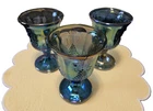 Indiana Carnival Glass Iridescent Blue Goblets Harvest Grape Pattern Vintage 5”