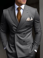 Mens Regular 2Pcs Double Breasted Shawl Lapel Jacquard Tuxedo Wedding Pants Set