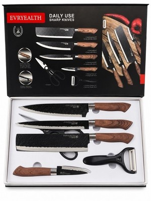 NEU   EVRYEALTH Messerset 6-teilig | Chefmesser, Hackmesser, Schere & Schäler