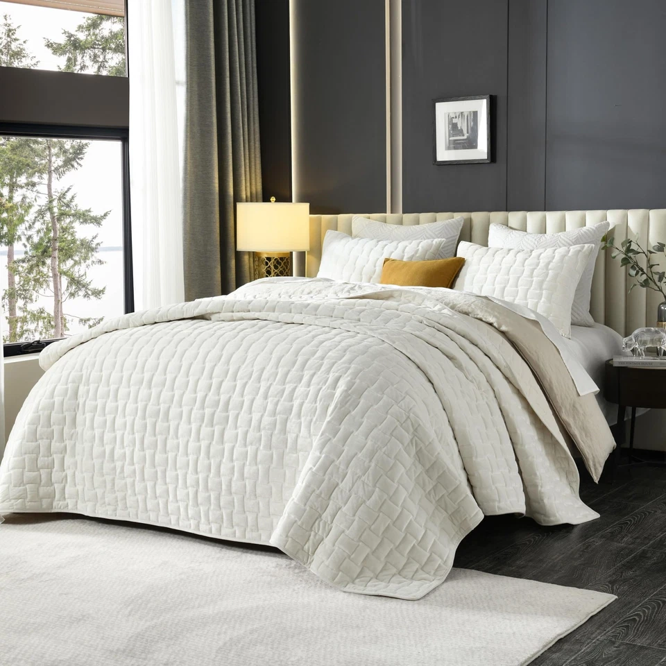 Бархатное одеяло королевский размер - роскошный уютный кремовый белый королевский набор одеял, легкий... - Изображение 2 из 4