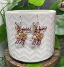 2 Silver-tone Acrylic Dangle Earring Set New Free Ship Reindeer B8972