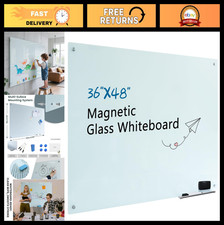 48"x36" Frameless Magnetic Glass Dry Erase Board - Wall Mounted Whiteboard for O