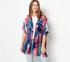 Attitudes by Renee Sz XXS Malibu Knit Tie Dye Hooded Ruana FIRECRACKER A500922