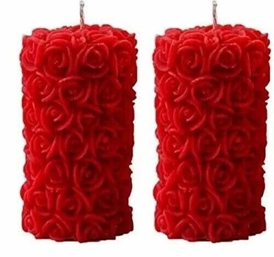 Rose Pillar Decorative Smokeless Designer Candle - Red - Set of 2 | FREE SHIP
