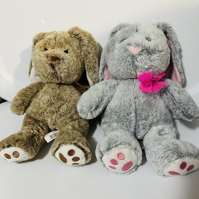 Gray & Brown Bunny Plush Stuffed Animal Bow Ribbon- Easter- Bunnies -Set Of 2