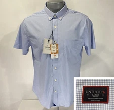UNTUCKit Arcole L Large Slim Fit NWT Blue Check Shirt Performance Nylon Elastane