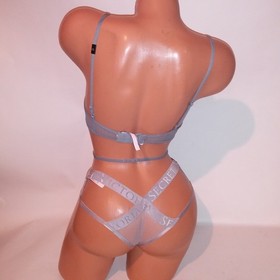 Victoria Secret Bralette Set XS Bra & Panty Gray Strappy Cheeky Unlined Wireless