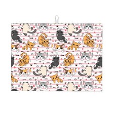 Cute Cat Kitchen Dish Drying Mat Microfiber Absorbent Reversible Drainer Pad