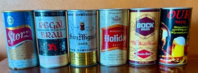 6 Beer Cans Storz San Miguel Holiday Bock Regal and Our Beer Steel Can & Bottom