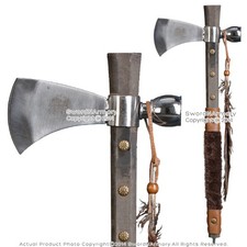 19" Indian Chief's Tomahawk Axe Hatchet with Tobacco Smoking Peace Pipe Feather