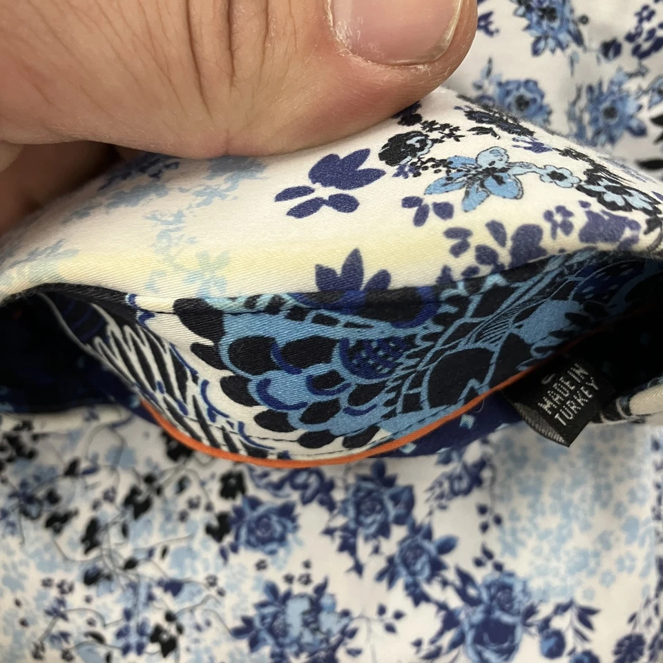 Au Noir Shirt Mens Small size 2 Blue White Floral Button Up Long Sleeve Abstract - Image 3 of 4