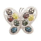 925 Sterling Silver Vintage Ring Real Diamonds Butterfly Cluster  Sz 7  RG33629