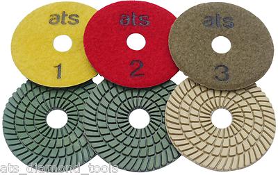 100 mm (4'') Super Premium Nass Diamant Polierpads Granit Marmor 3 Stufen System