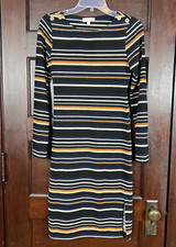 Monteau Los Angeles Women's Small Long Sleeve Sweater Dress Striped Midi Elbow