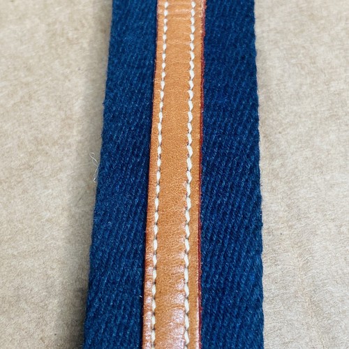 Dooney & Bourke Genuine Canvas Navy Brown Stripe Leather Belt size 42 Brass Bkl - Picture 5 of 10
