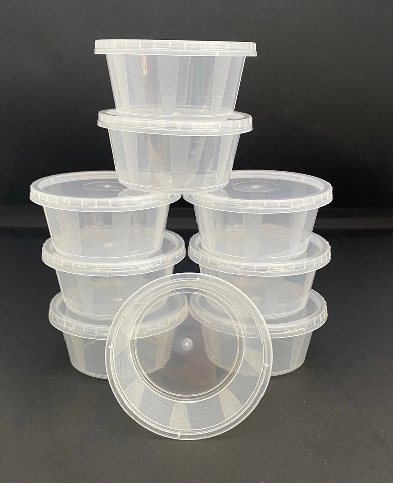 2oz Round Food Containers Plastic Clear Tubs + Lids Deli Pots Sauce Dip Chutney - Image 4 of 4