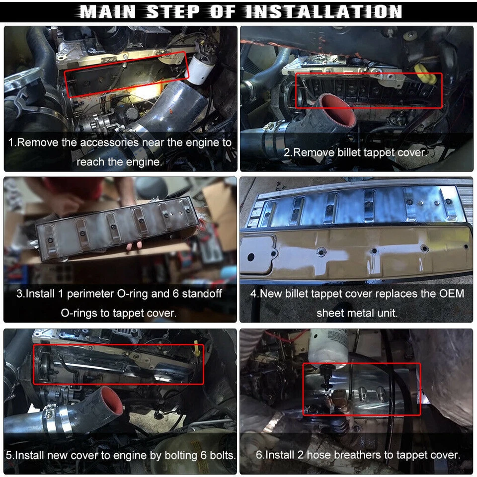 Kit de cubierta Billet Tappet para 89-02 Cummins 5.9L 12v 24v Dodge Ram 1500 2500 3500 Foto 4 de 4