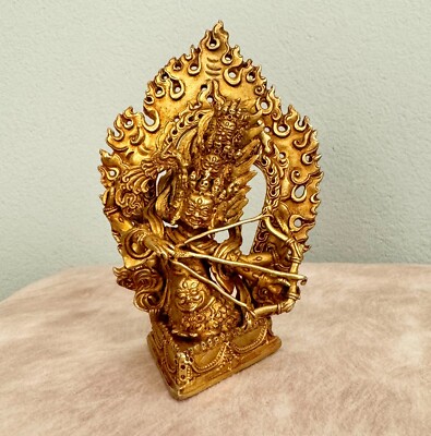 Full Gold Plated Rahula Statue - Dharma Protector, Copper Statues Gold Plated