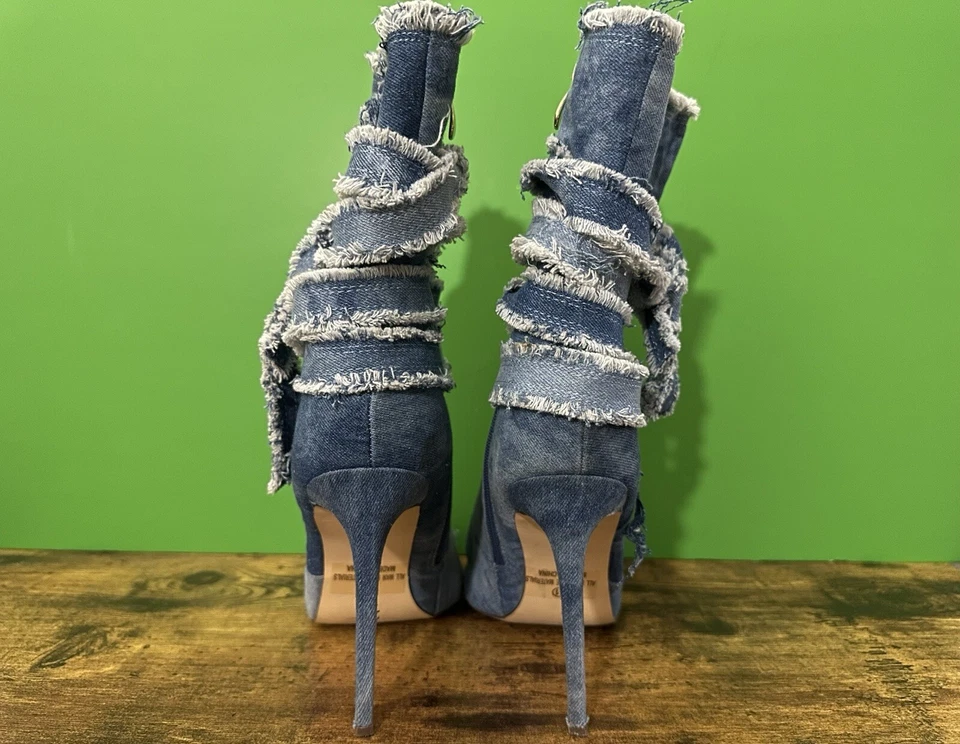 Bota de tornozelo LILIANA Barbara 20 Wmn tamanho 11 peep toe stiletto denim azul - Imagem 4 de 4