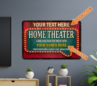Personalized Home Theater Sign Movie Room Cinema Family Room Decor 108122002115
