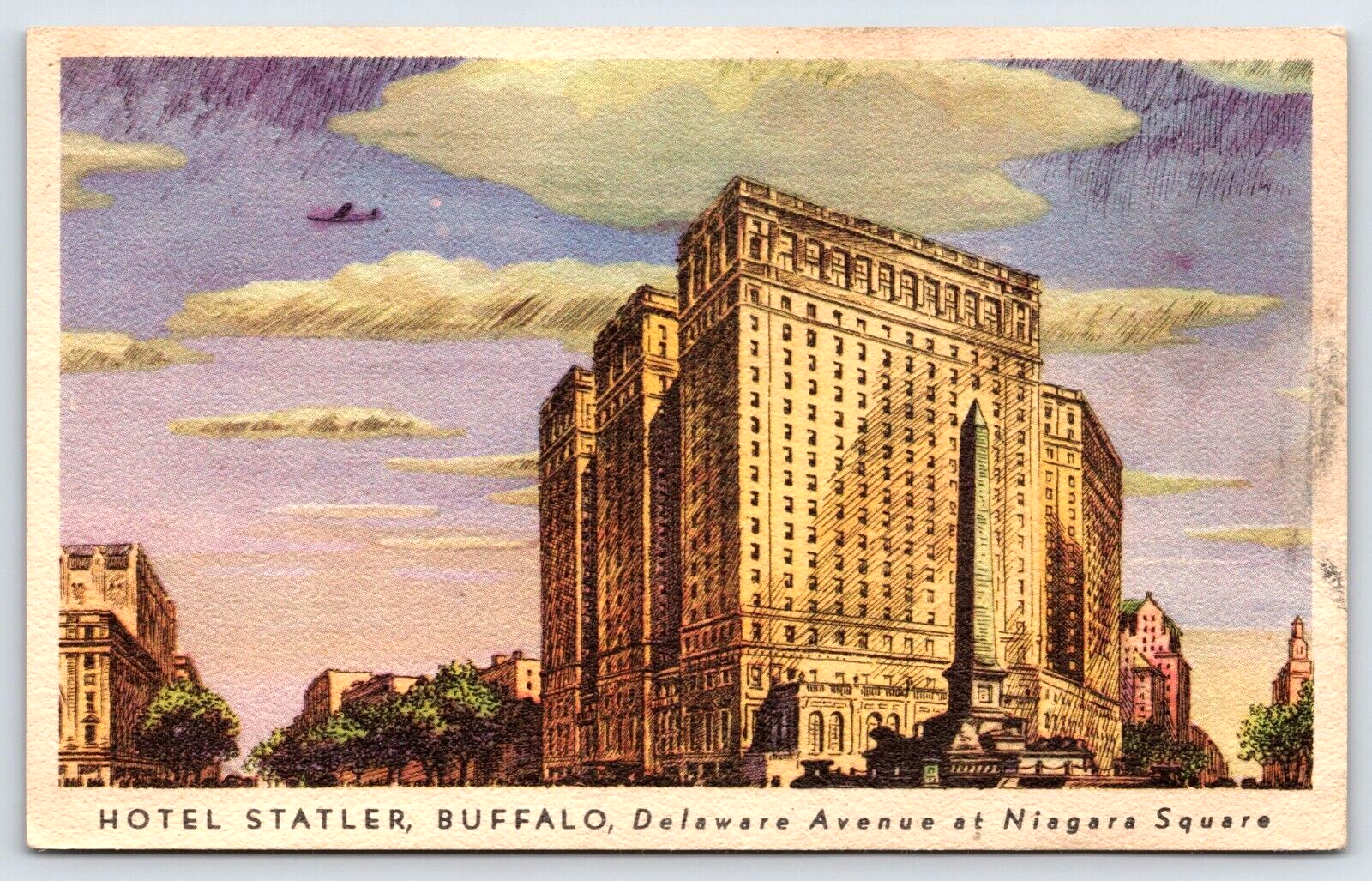 Vintage Antique Postcard Buffalo New York Hotel Statler Building Niagara Square