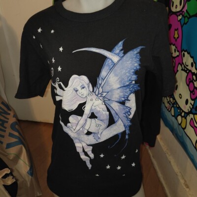 Hot Topic Amy Brown Blue Moon Fairy Boyfriend Fit Shirt Size Small