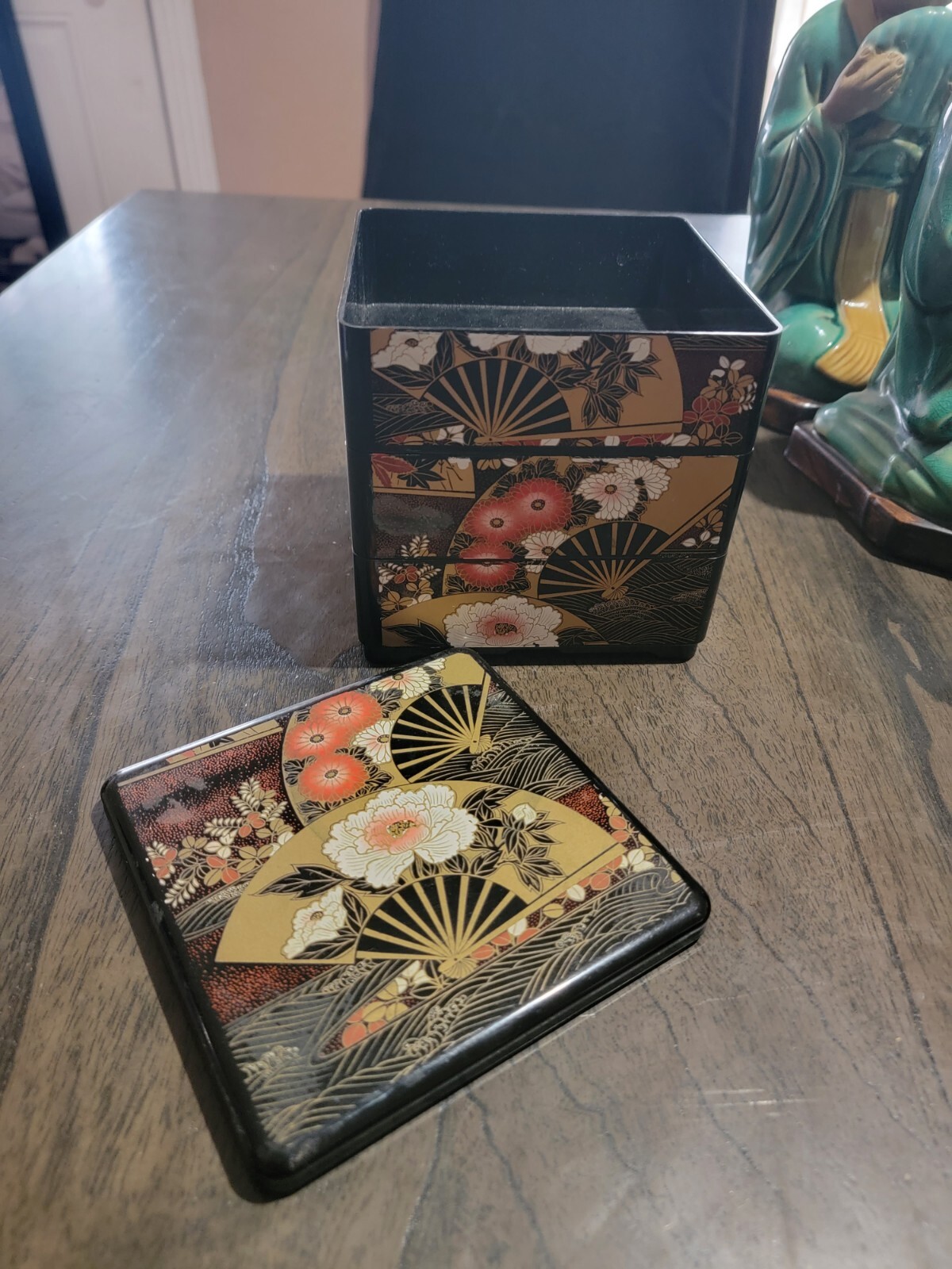 Japanese Stack Bento Box 3 Tier sensu/Ogi fans and flowers designs eBay