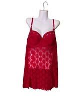 Red Lace Babydoll Lingerie 40DD Rhinestone Coquette Valentine Honeymoon