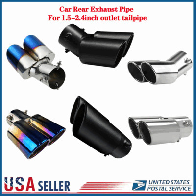 Car Dual Exhaust Pipe Tip Rear Tail Throat Muffler Stainless Steel Accessories
