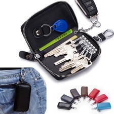 Genuine Leather Zip Around 6 Hook Key Case Car Key Holder 2 Card Slot Wallets