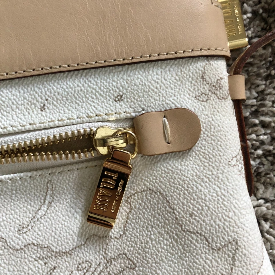 Bolso Bandolera Alviero Martini Prima 1a Classe Blanco Mapa Cuero Cartera Foto 3 de 4