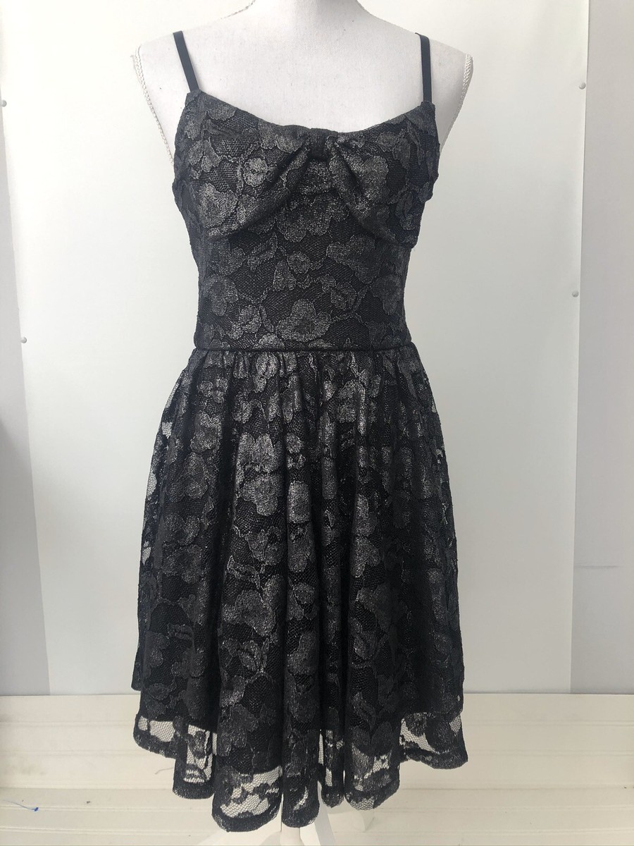 AMERICAN RAG CIE WOMENS SMALL DRESS SHIMMERY BLACK LACE MANHATTAN LINE EUC