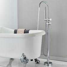 Chrome Freestanding Bathroom Shower Filler Taps Bath Tub Mixer Tap Floor mount