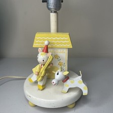 Vintage Wooden Nursery Originals Lamp Baby Yellow Hey Diddle Diddle Cow Mouse