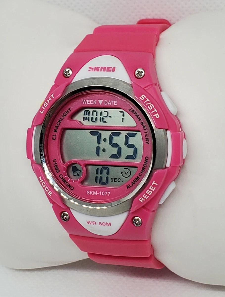 Ladies SKMEI 1077 Pink LED Alarm Chrono Backlight Digital Watch D8