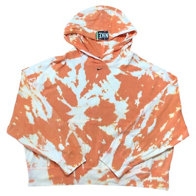 Nike Hoodie Sweatshirt Womens Large Tie Dye Acid Wash Orange Oversized 