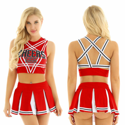 Women's Cheerleader Costume Sexy Cheer Cosplay Fancy Dress Crop Top