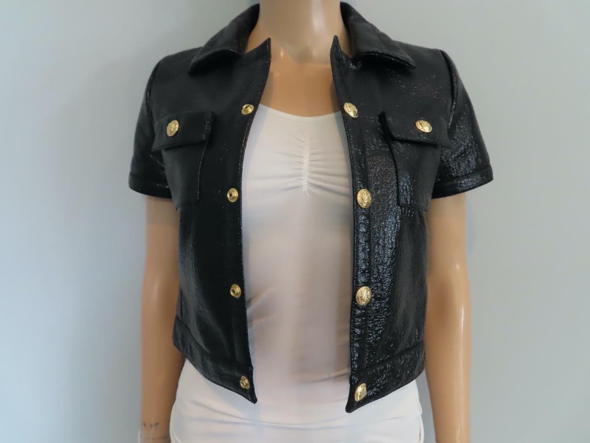 CELINE Black Lacquered Tweed Cropped Chelsea Jacket F 34/US