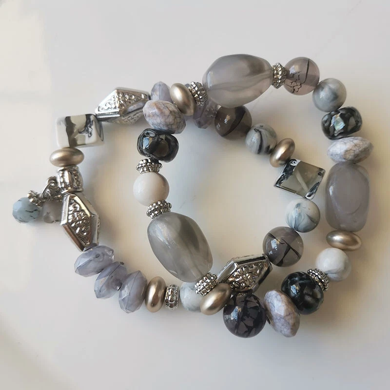 New 2pcs Chicos Boho Beads Stretch Bracelet Fashion Women Party Vacation Jewelry - Image 2 of 3