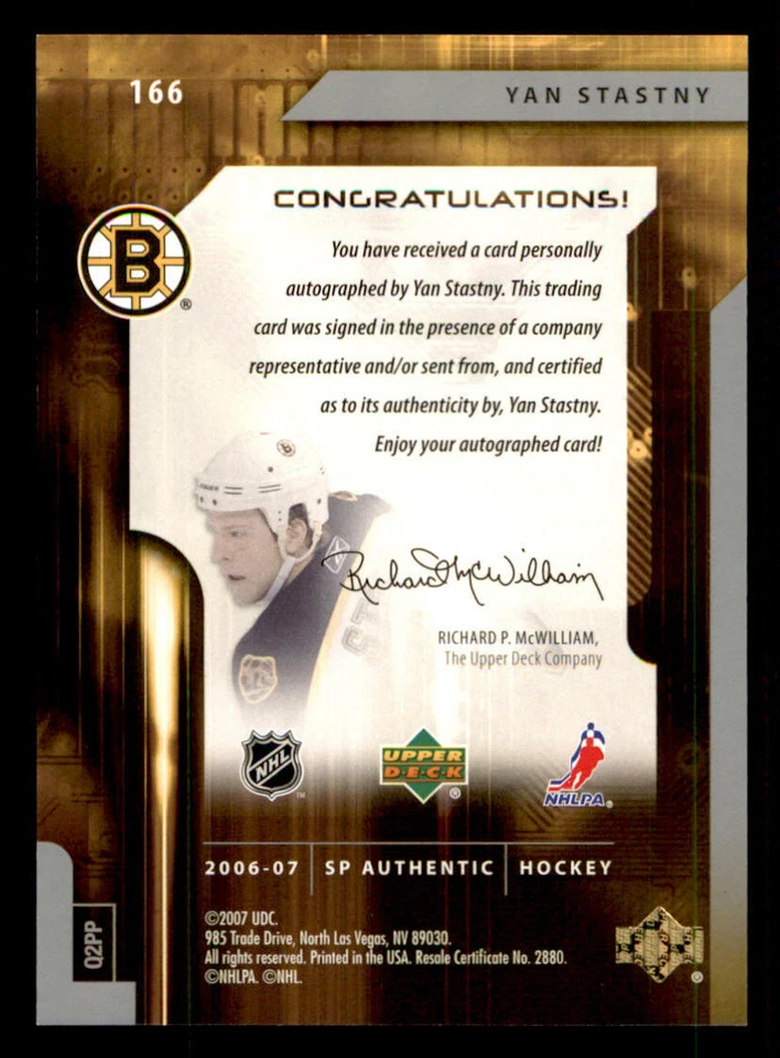 2006-07 SP Authentic #166 Yan Stastny AU RC /999 (ref 240172) - Image 2 of 2