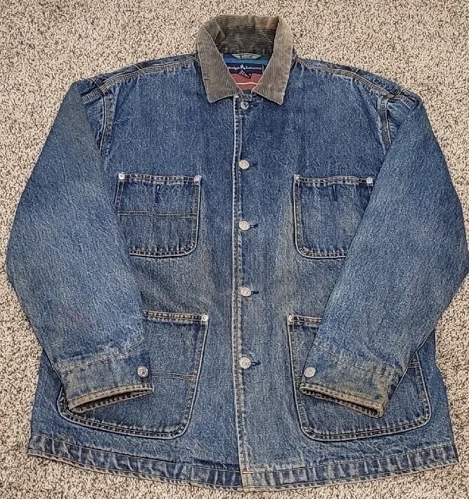 PONY POLO VINTAGE RALPH LAUREN Taglia LARGE Foderata in flanella denim cappotto coro fienile